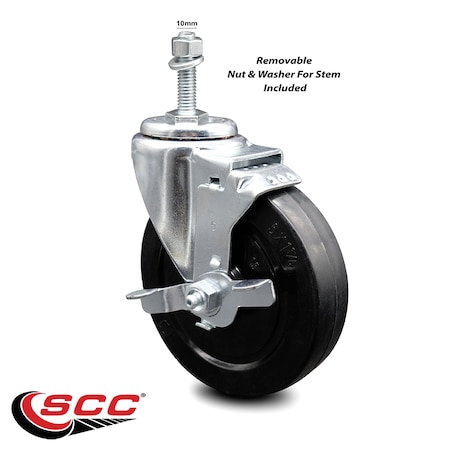 Service Caster 5 Inch Soft Rubber Wheel Swivel 10mm Threaded Stem Caster with Brake SCC SCC-TS20S514-SRS-TLB-M1015